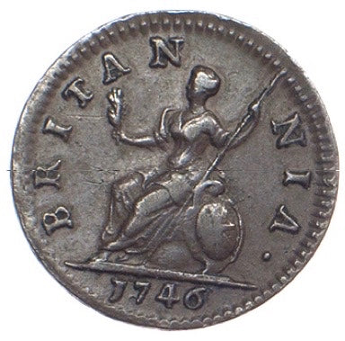 1746 Farthing S3722 BMC 888 V over U in GEORGIVS Extremely rare GVF