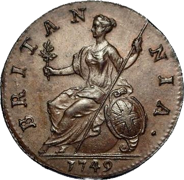 1749 Halfpenny S3719 BMC 879 UNC