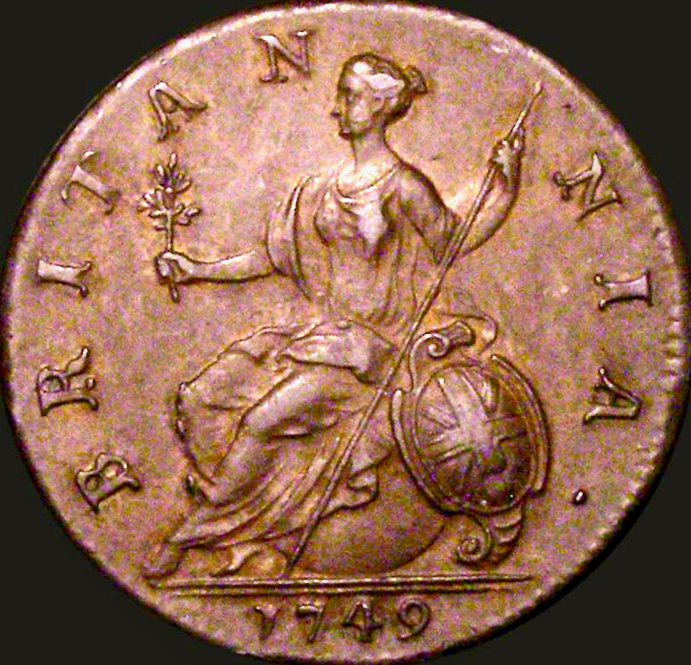 1749 Halfpenny S3719 BMC 879 GEF