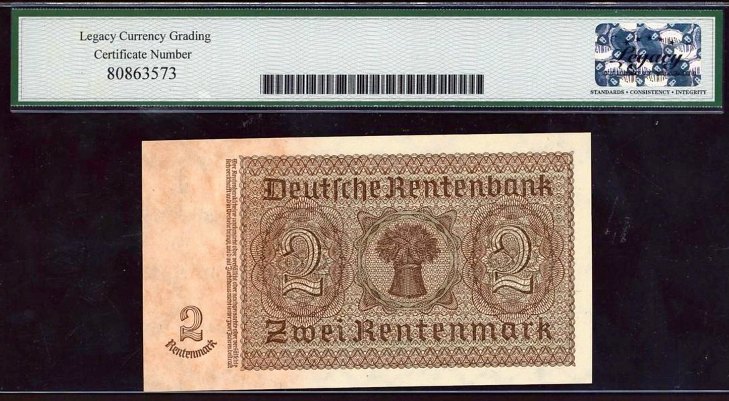 GERMANY P.174b 1937 2 Rentenmark SUPERB GEM 68 UNC