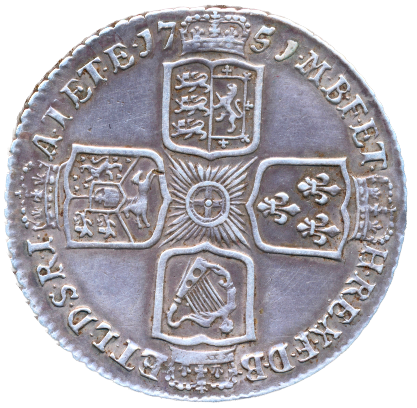1751 Shilling Old head Plain in angles S3704 ESC 1733 Extremely rare (R3) VF