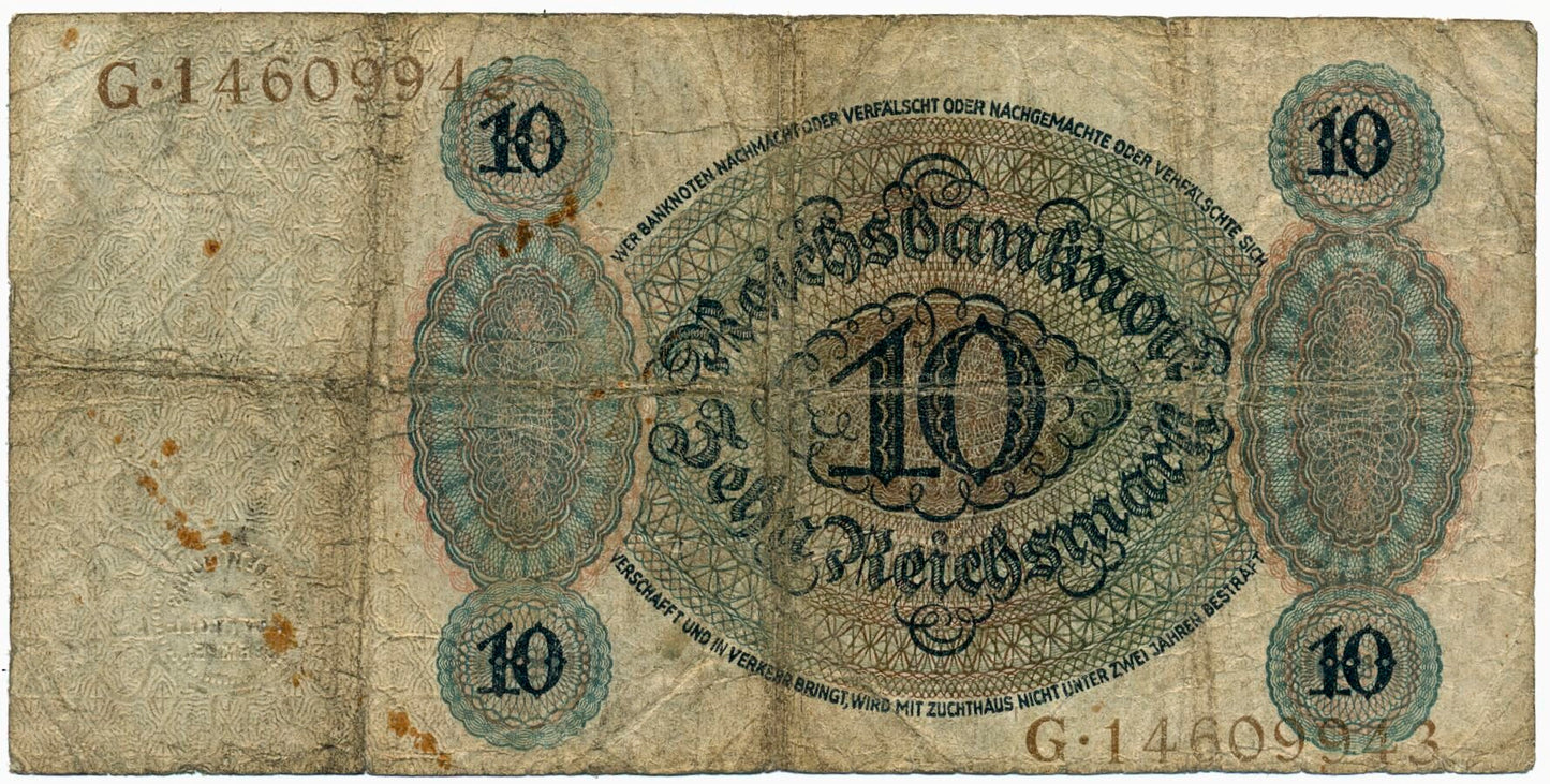 GERMANY P.175 1924 10 Reichsmark VG