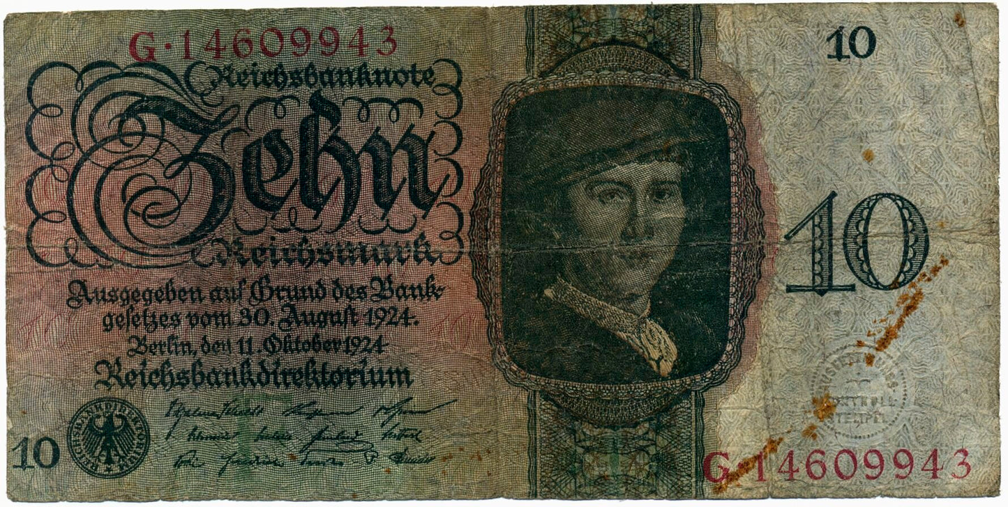 GERMANY P.175 1924 10 Reichsmark VG