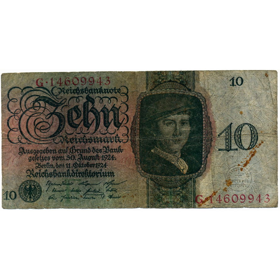 GERMANY P.175 1924 10 Reichsmark VG