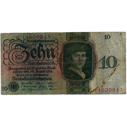 GERMANY P.175 1924 10 Reichsmark VG
