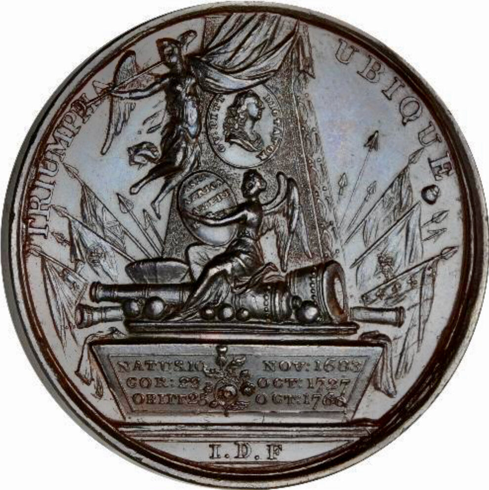 1760 Death of George II 41mm bronze medal by Dassier E 681 MI 714/454 EF