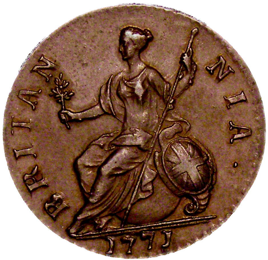 1771 Halfpenny S3774 Ball below spear BMC 898 EF/NEF