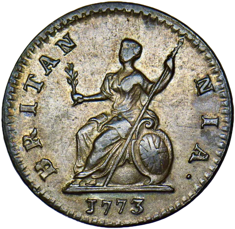 1773 Farthing S3775 BMC 911 Obverse 1 NEF