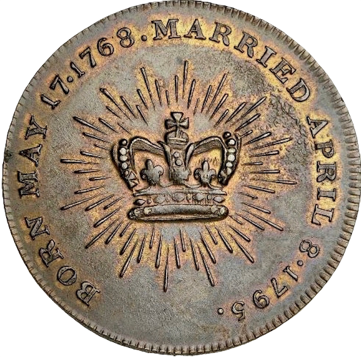 1795 Marriage of Prince of Wales and Caroline Gilt Brass BHM 399 EF