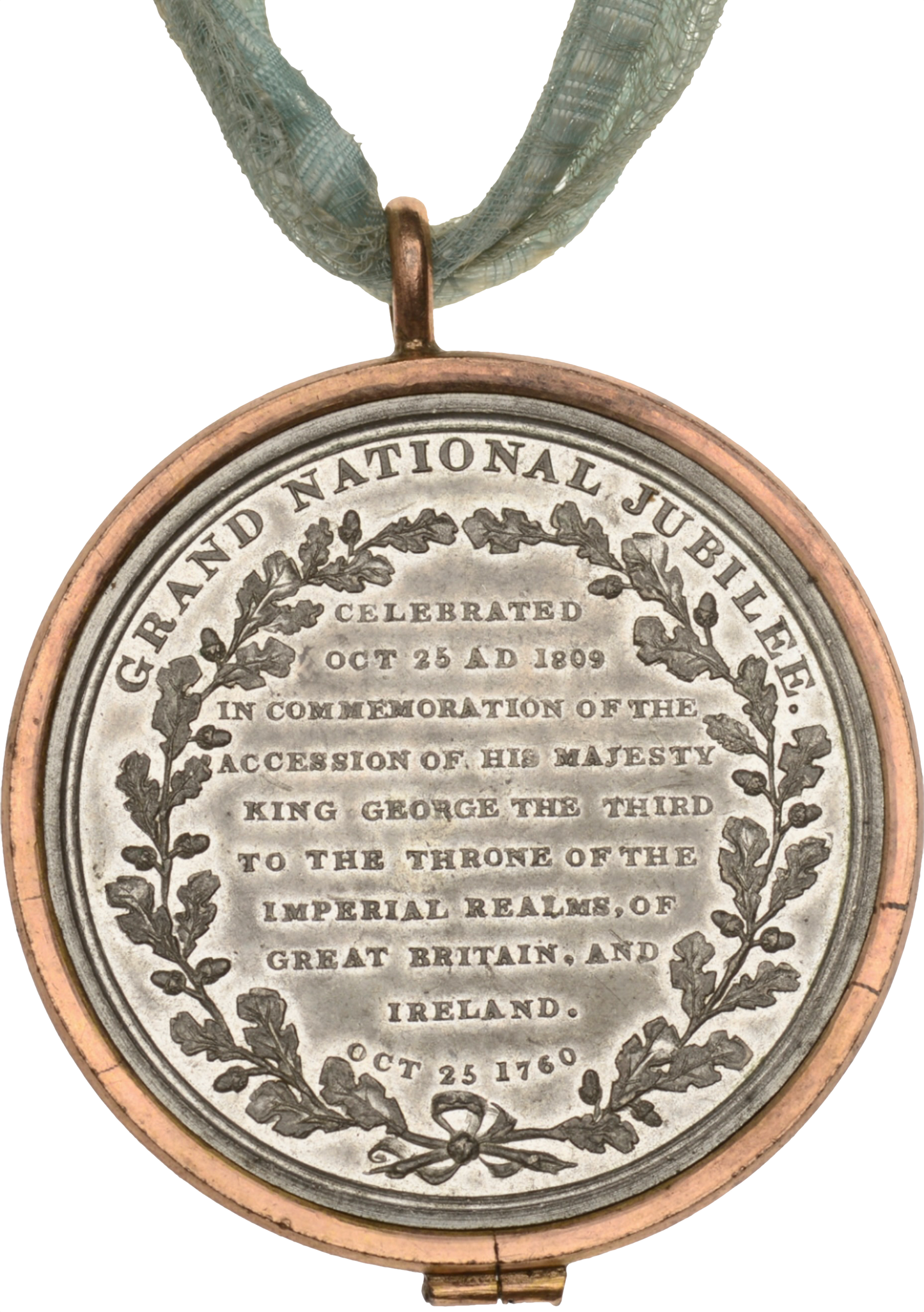 1809 Grand National Jubilee 39mm white metal medal in brass ring BHM 643