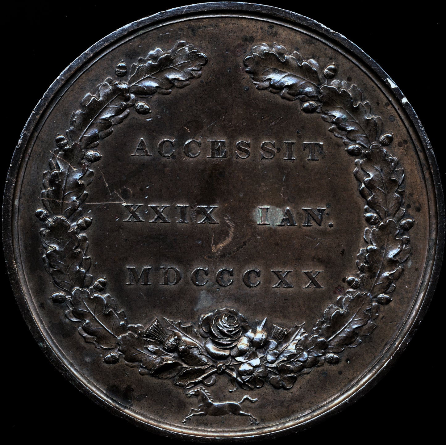 1820 Accession of George IV 70mm bronze medal E1123a BHM 1010 GVF