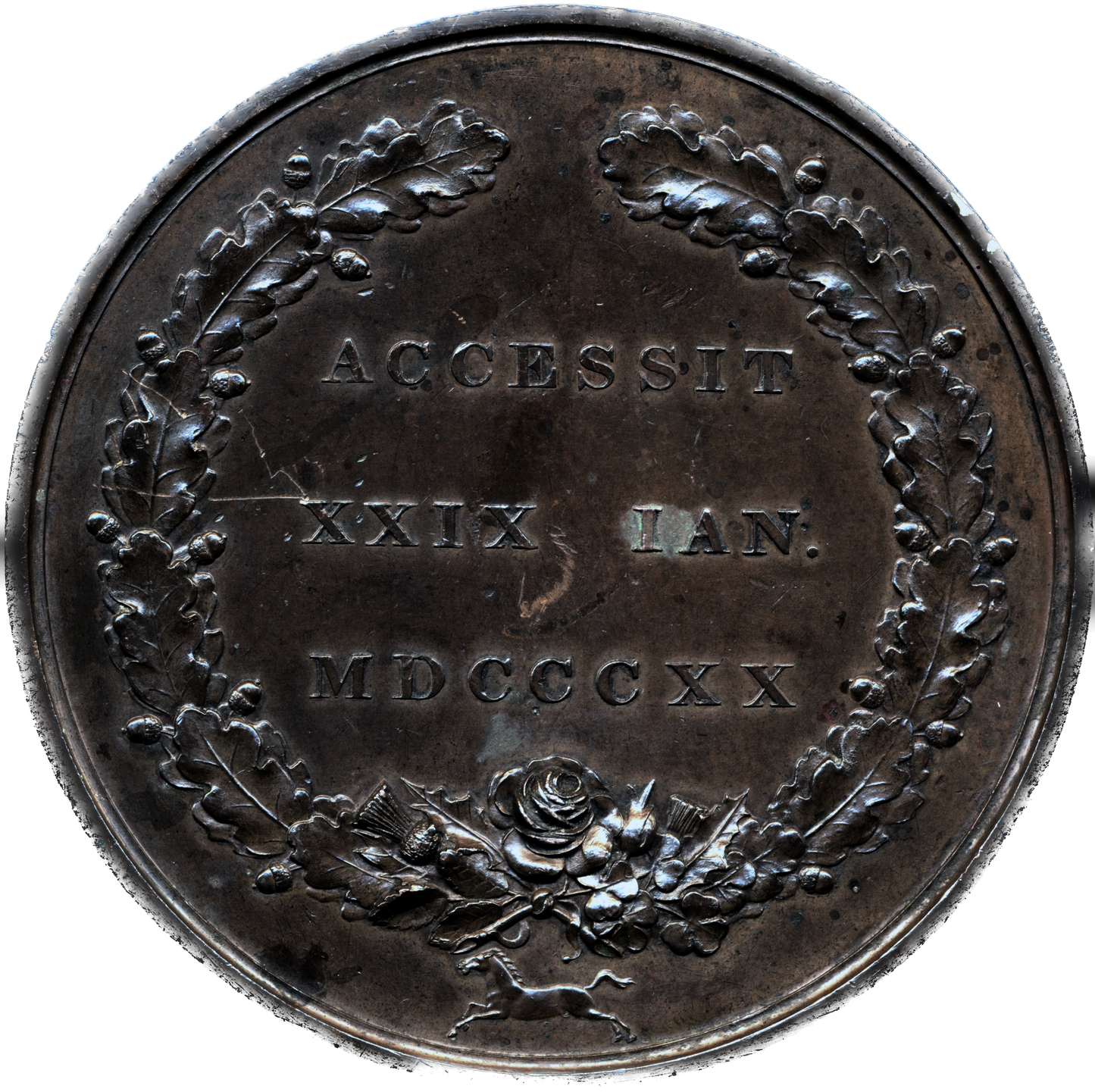 1820 Accession of George IV 70mm bronze medal E1123a BHM 1010 GVF