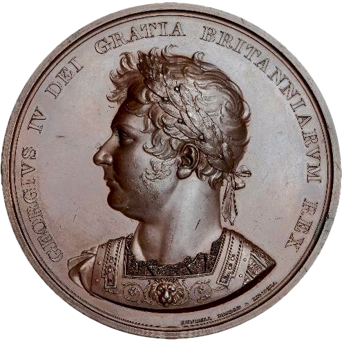 1820 Accession of George IV 70mm bronze medal E1123a var BHM 1010var EF