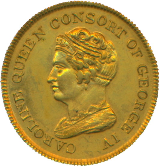 1821 Death of Queen Caroline 25mm brass medal BHM 1156 EF