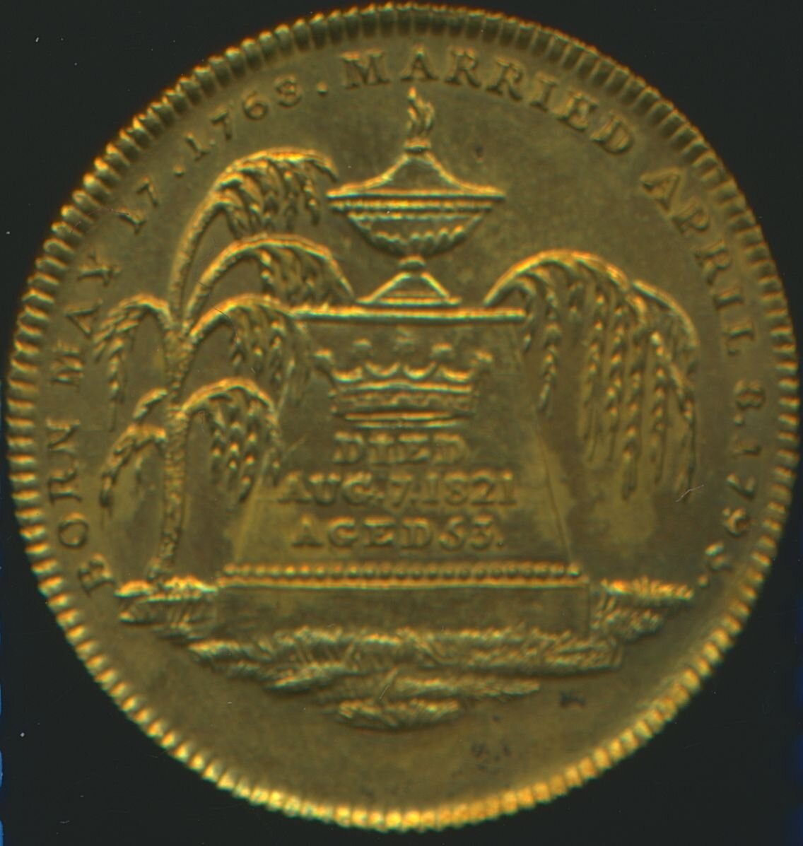 1821 Death of Queen Caroline 25mm brass medal BHM 1156 EF