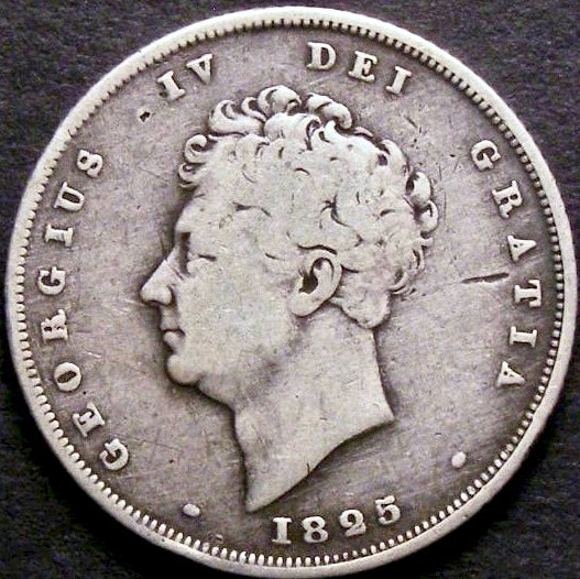 1825 Shilling Bare head Roman I in date S3812 ESC 2406 Excessively rare (R5) VG