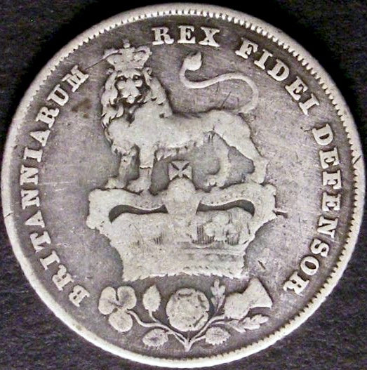 1825 Shilling Bare head Roman I in date S3812 ESC 2406 Excessively rare (R5) VG