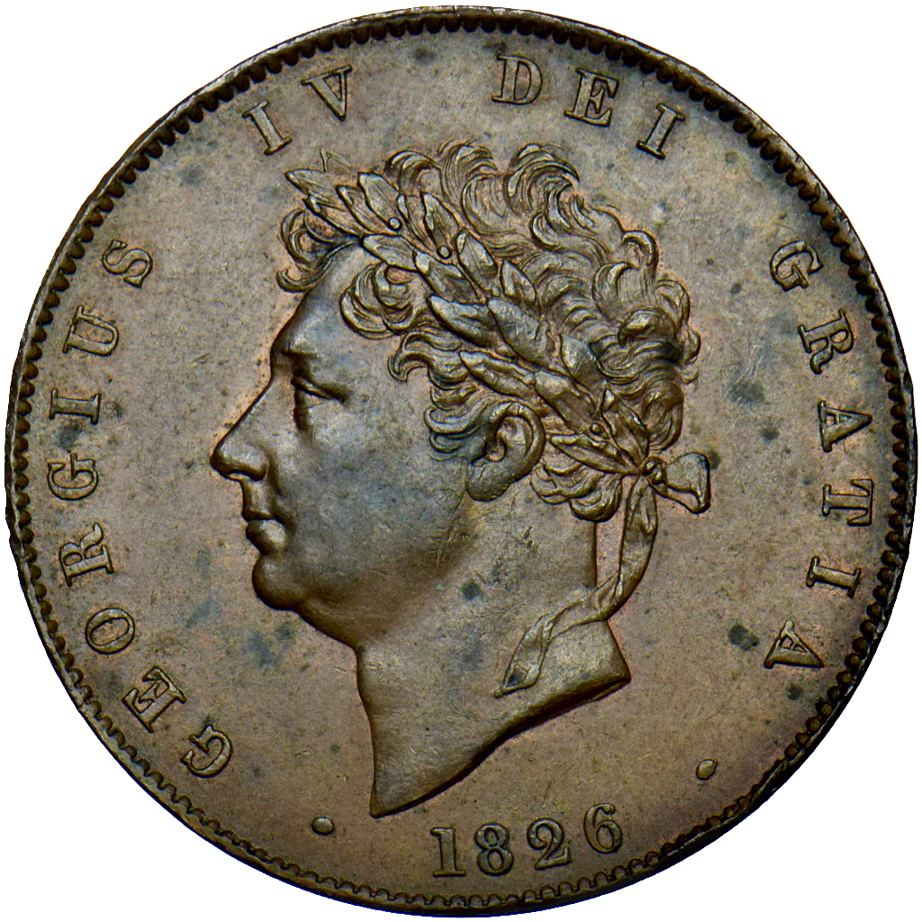 1826 Halfpenny S3824 BMC 1433 Two raised lines UNC