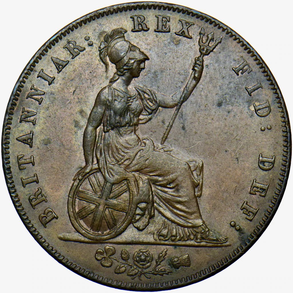 1826 Halfpenny S3824 BMC 1433 Two raised lines UNC