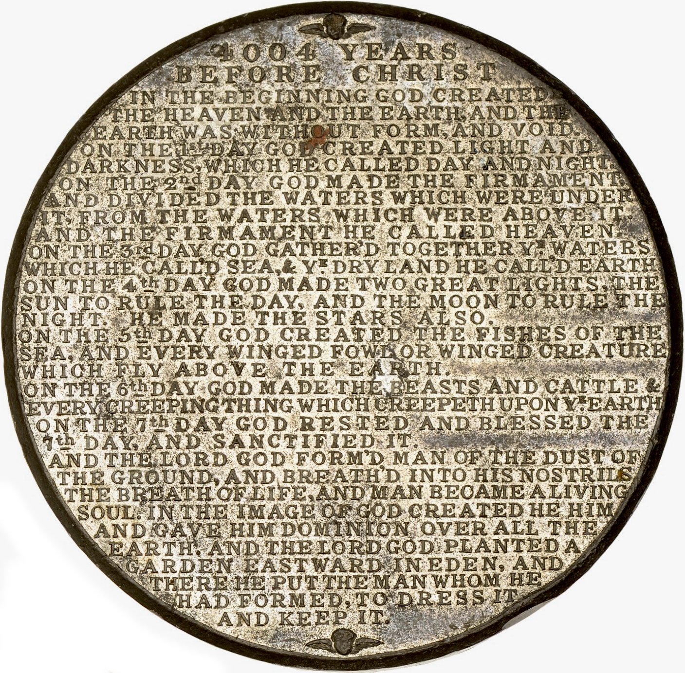 1830 Medallic Bible, Genesis 73mm white metal medal by E Thomason BHM 1468 E1238