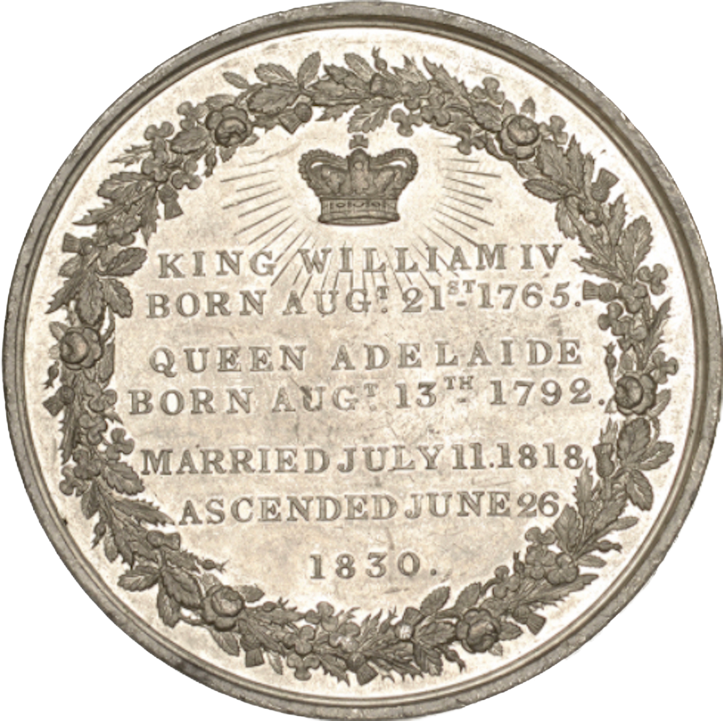 1831 Coronation 55mm white metal medal by TW Ingram BHM 1484