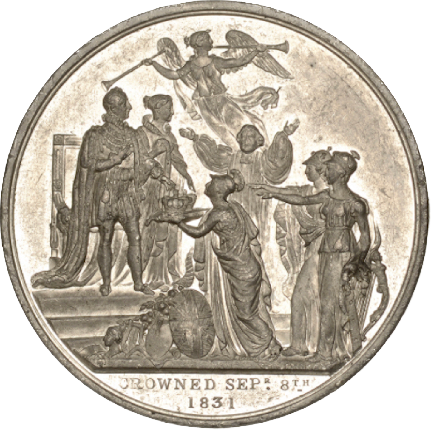 1831 Coronation 55mm white metal medal by TW Ingram BHM 1484