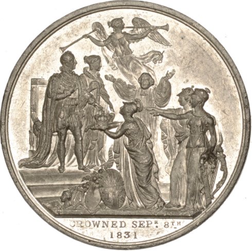 1831 Coronation 55mm white metal medal by TW Ingram BHM 1484