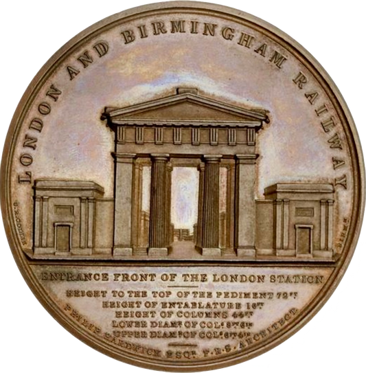 1838 London and Birmingham Railway Rare 74mm bronze medal in leather case by GR Collis BHM 1874 E 1319