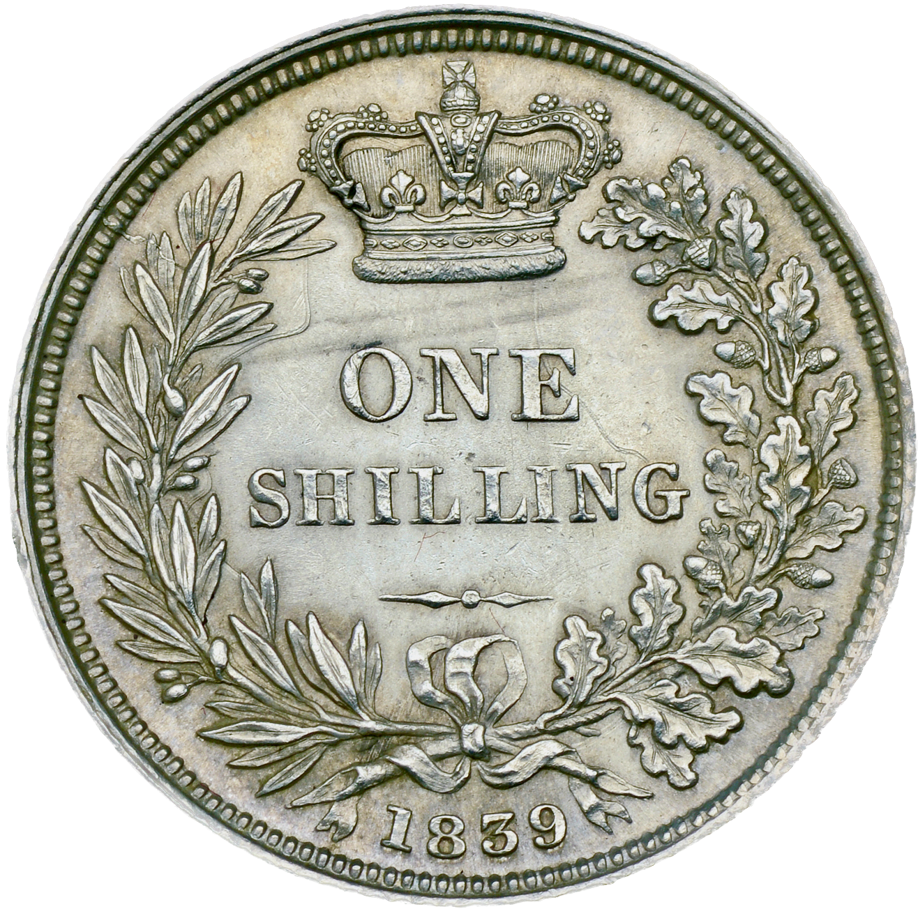 1839 Shilling Second young head No WW S3904 ESC 2979 GEF