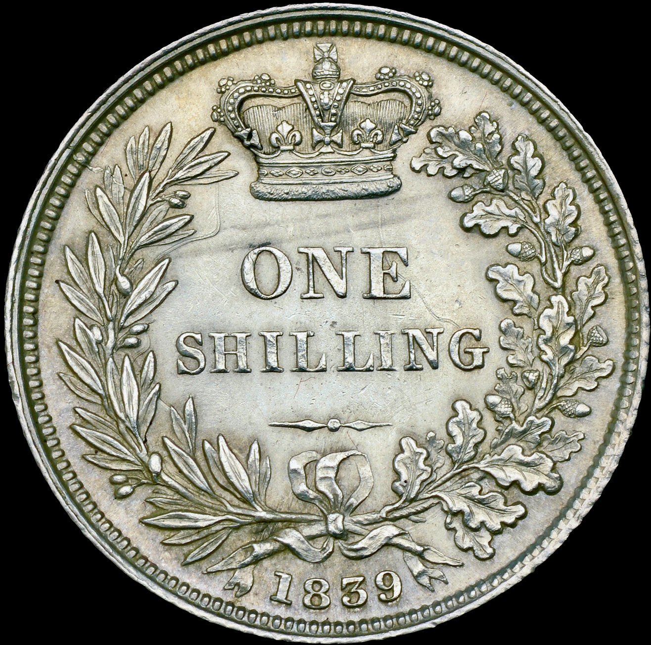 1839 Shilling Second young head No WW S3904 ESC 2979 GEF