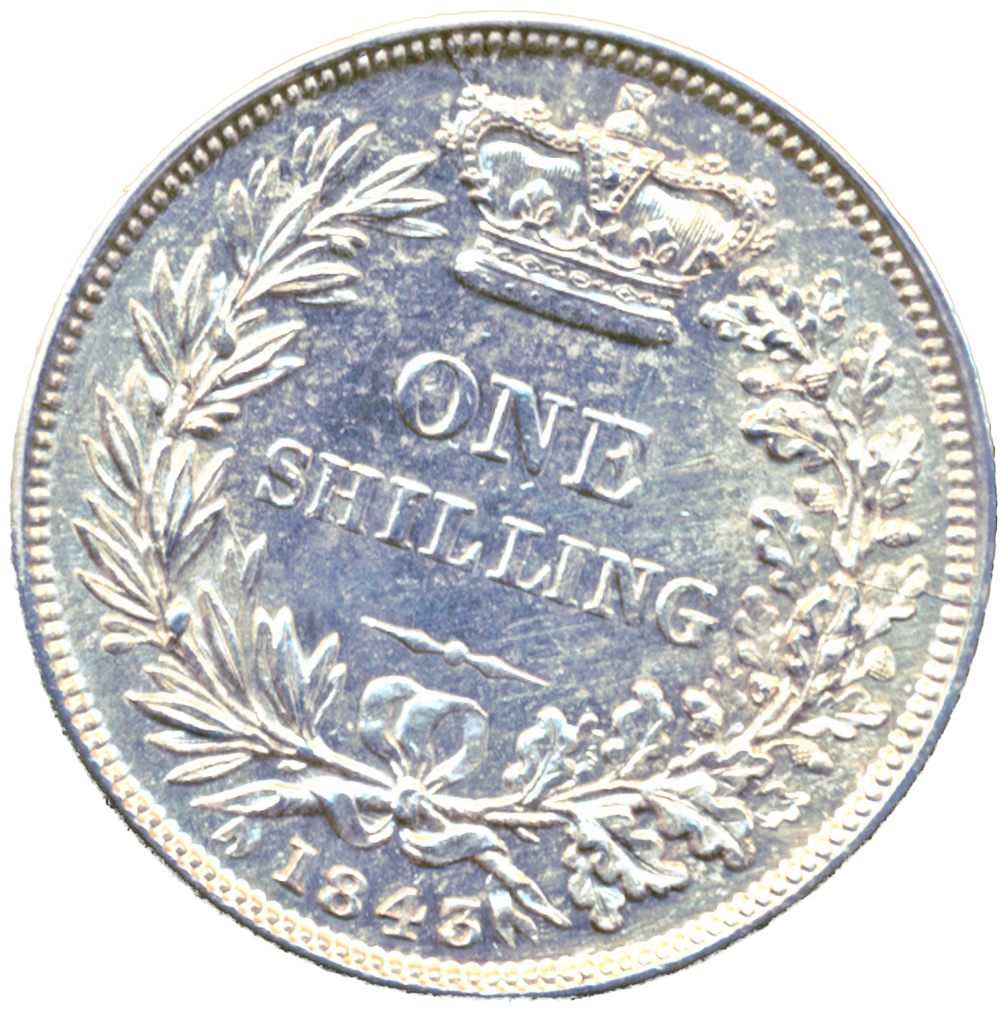 1843 Shilling Second young head S3904 ESC 2989 Rare AUNC