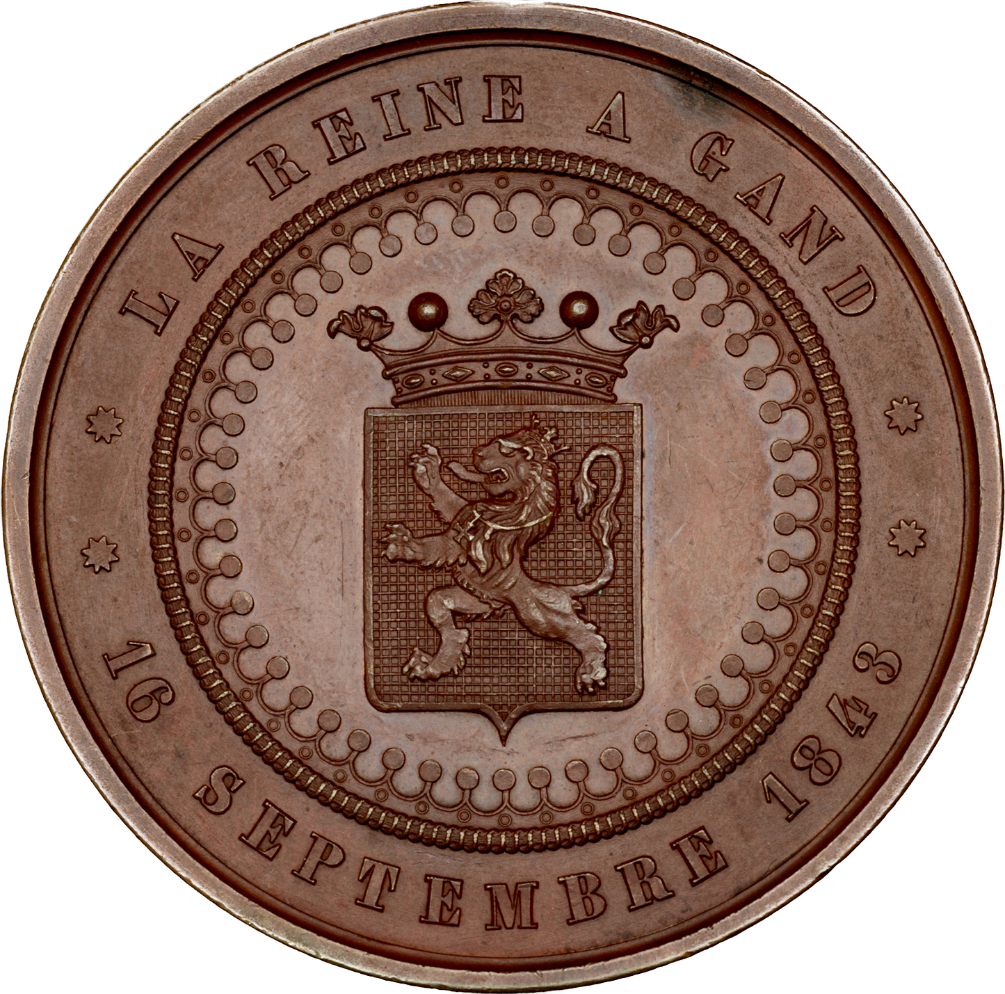 1843 Queen Victoria visit to Ghent 54mm bronze medal Very rare