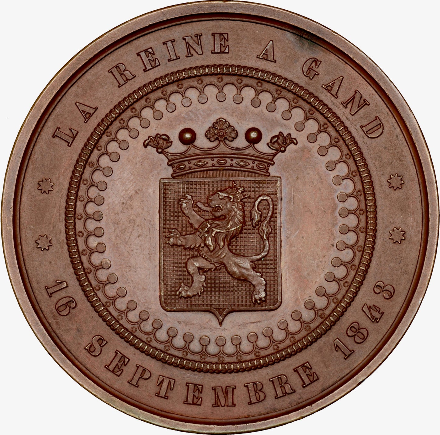 1843 Queen Victoria visit to Ghent 54mm bronze medal Very rare