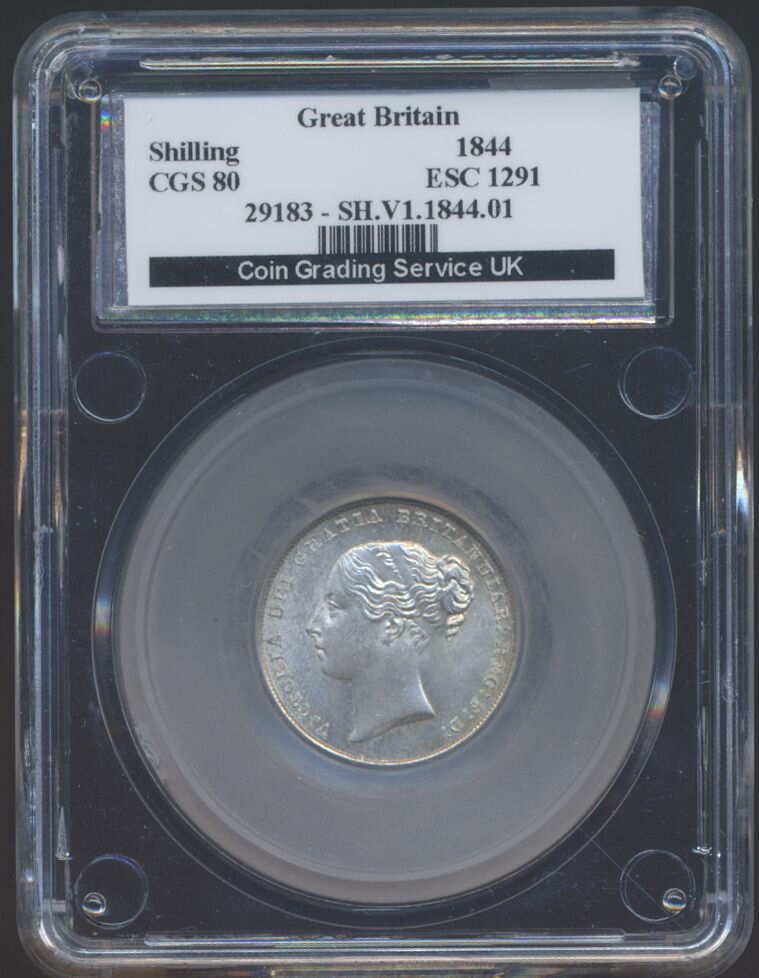 1844 Shilling Second young head S3904 ESC 2990 Scarce UNC LCGS 80