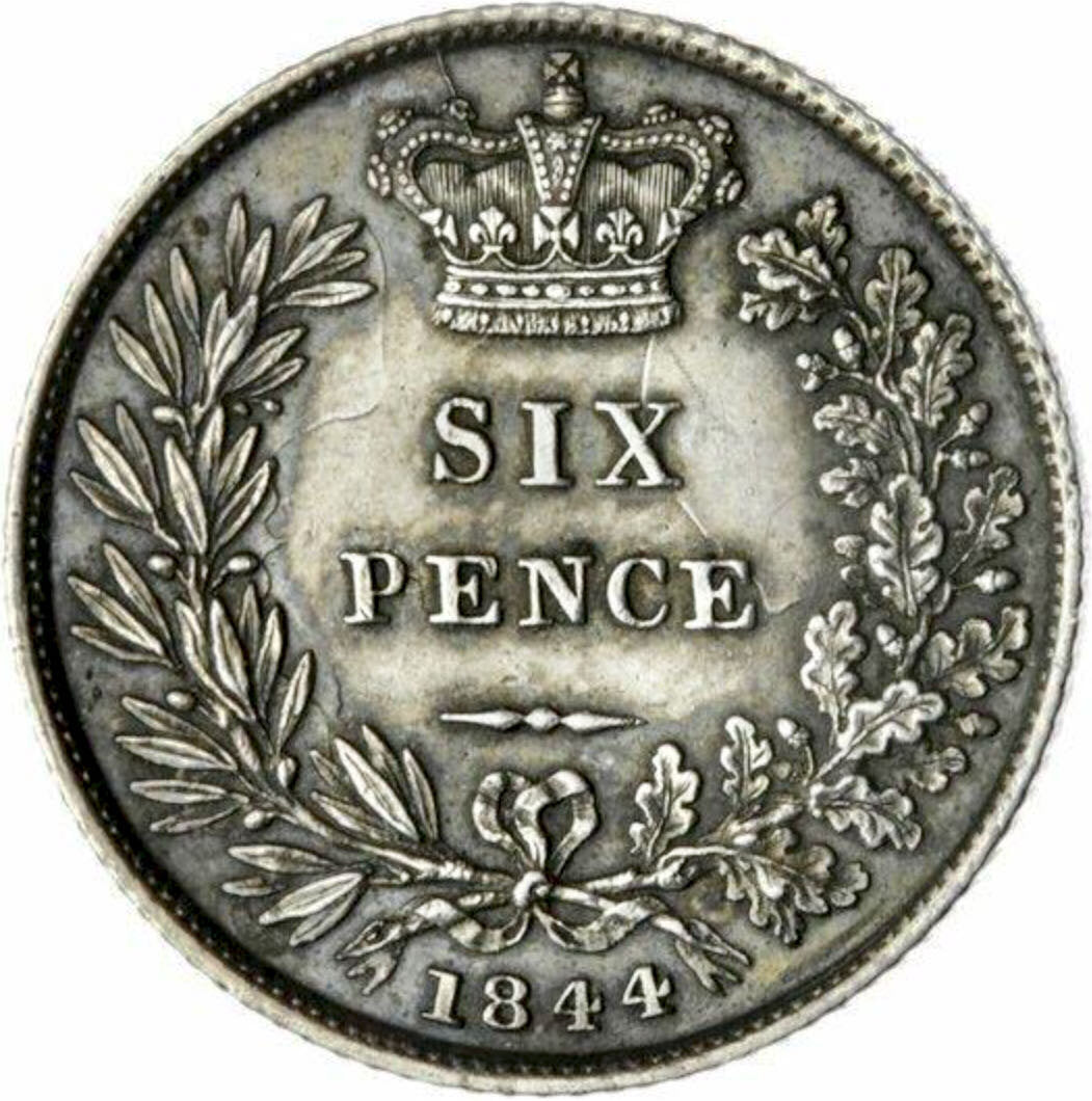 1844 Sixpence First young head normal 44 S3908 ESC 3178 Scarce EF