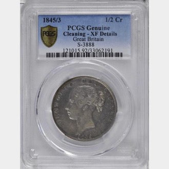1845/3 Halfcrown S3888 ESC 2723 Rare GVF XF Details