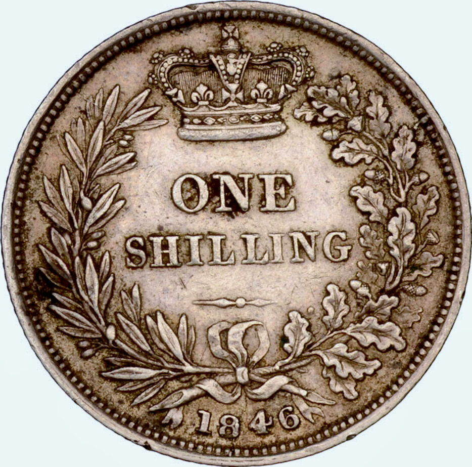 1846 Shilling 8 over 9 Second young head S3904 ESC 2992 Scarce NEF