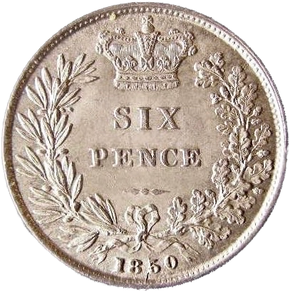 1850 5 over 3 Sixpence First young head S3908 ESC 3186 Very rare (R2) AUNC CGS AU 75
