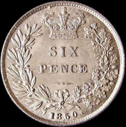 1850 5 over 3 Sixpence First young head S3908 ESC 3186 Very rare (R2) AUNC CGS AU 75