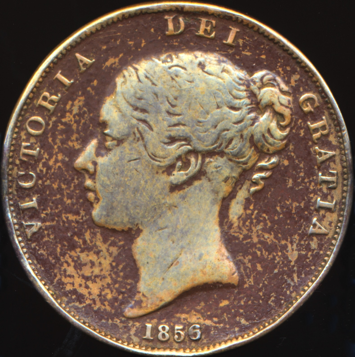 1856 Penny Far colon Ornamental trident BMC 1512 Very rare GF