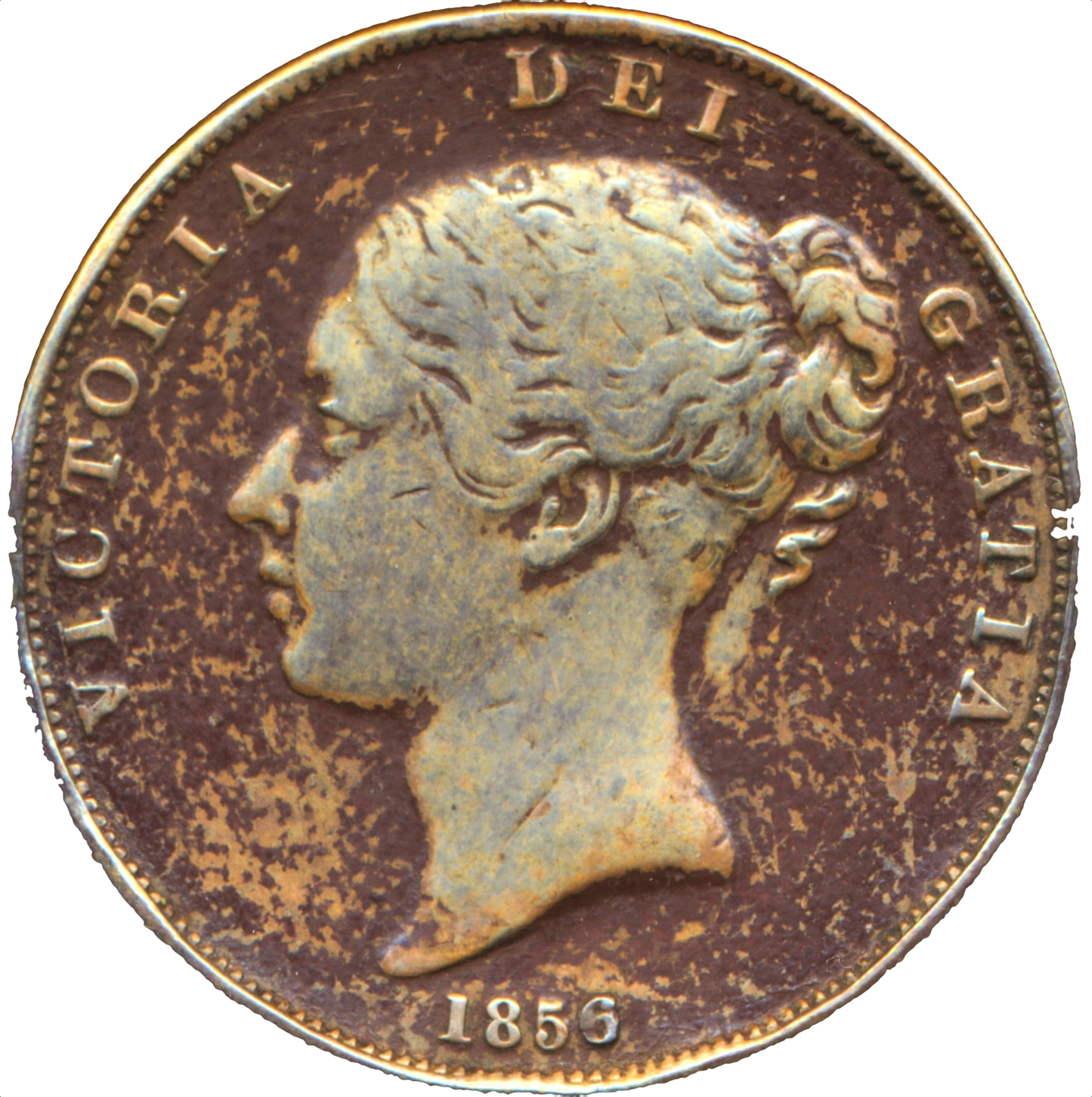 1856 Penny Far colon Ornamental trident BMC 1512 Very rare GF