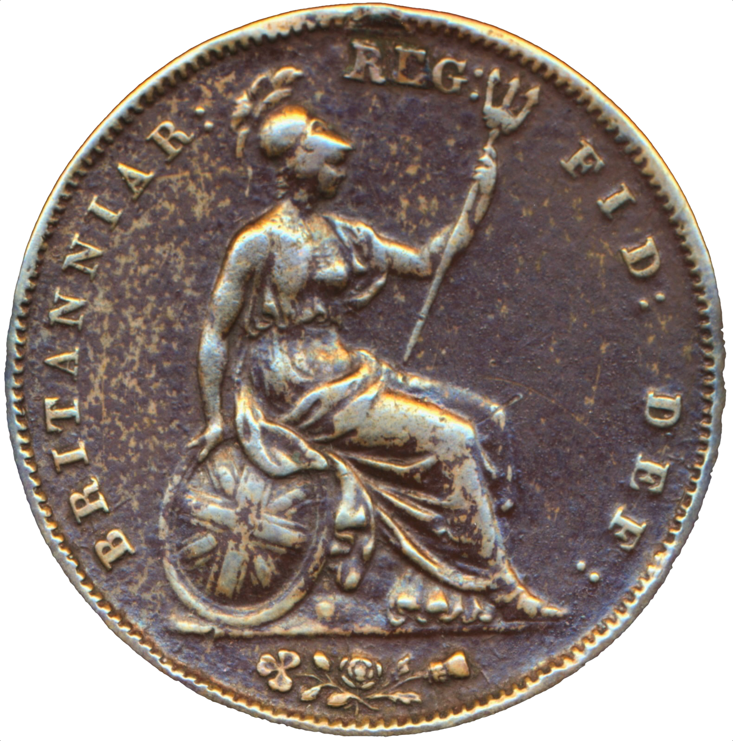1856 Penny Far colon Ornamental trident BMC 1512 Very rare GF