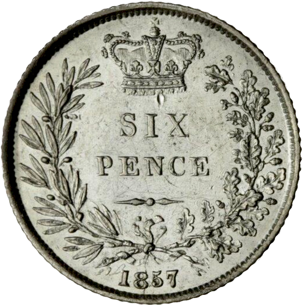 1857 Sixpence First young head S3908 ESC 3199 Rare AUNC