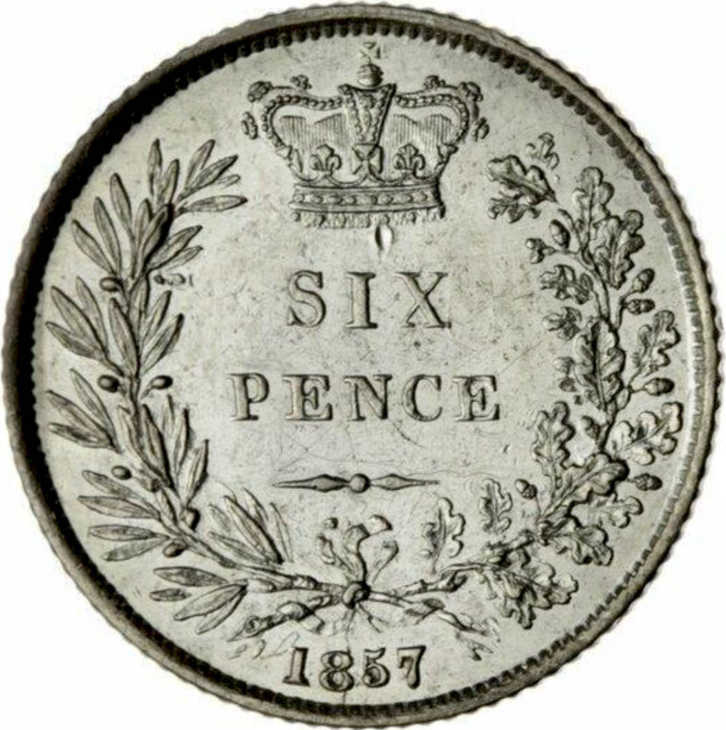 1857 Sixpence First young head S3908 ESC 3199 Rare AUNC
