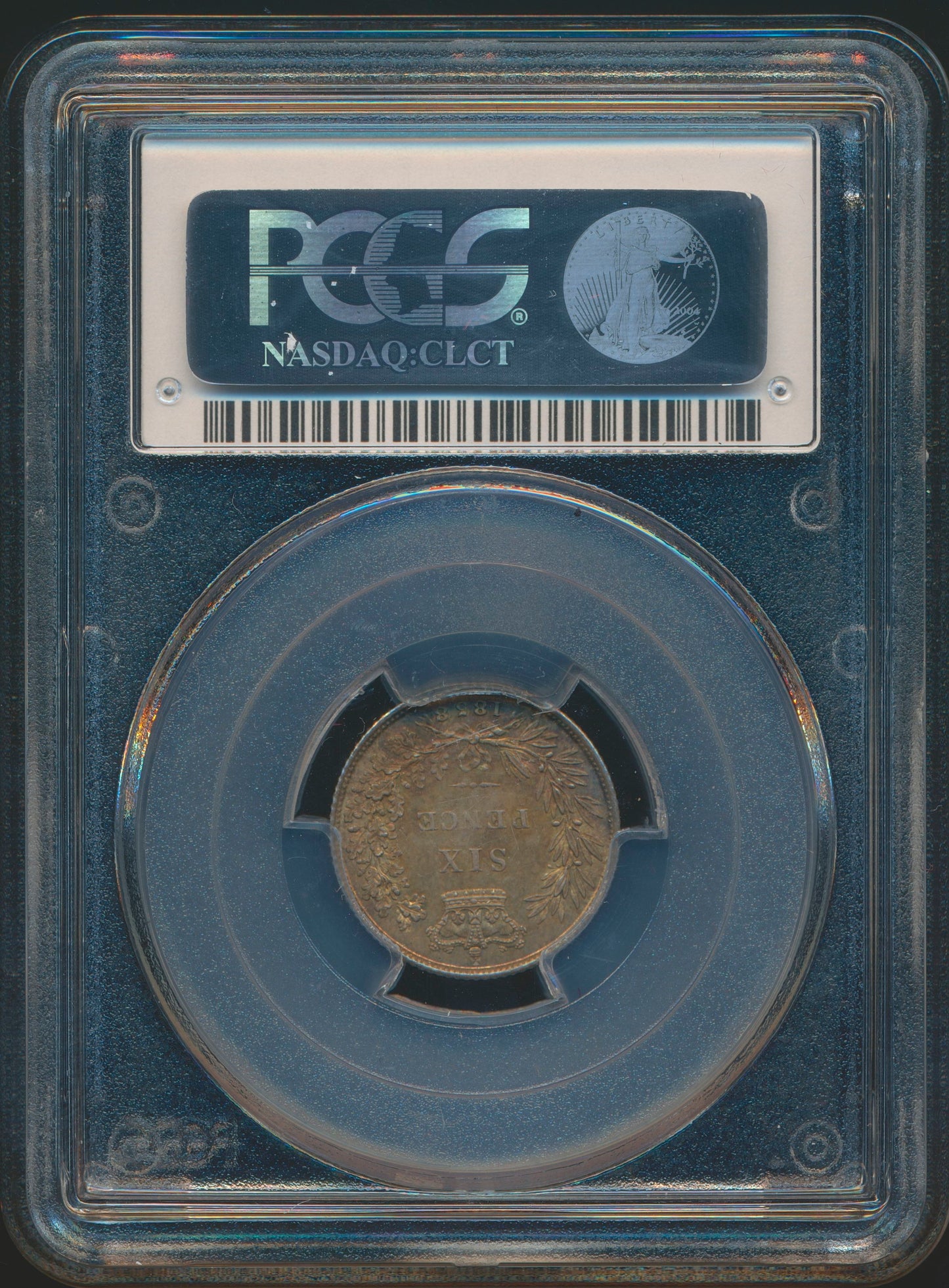 1858 Sixpence First young head Wide date S3908 ESC 3200 Very rare (R2) Choice UNC MS65