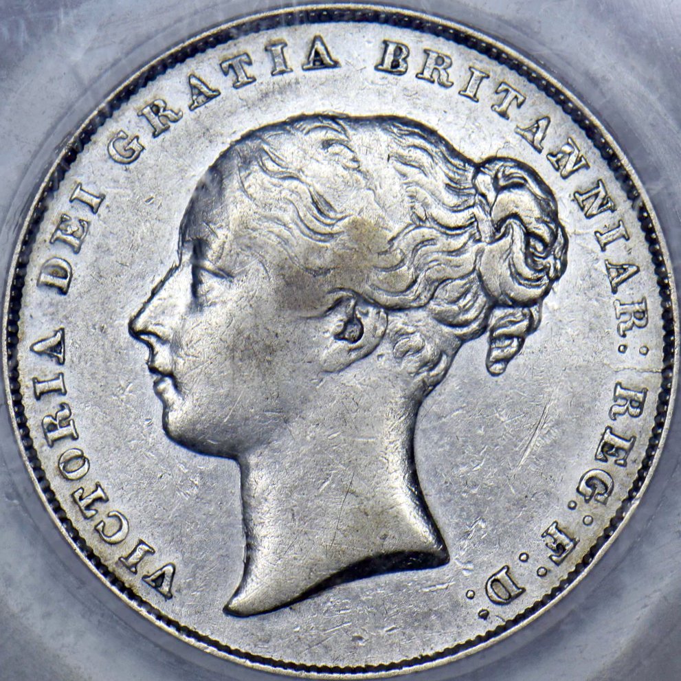 1858/6 Shilling Second young head S3904 ESC 3012 Rare (R?) CGS25