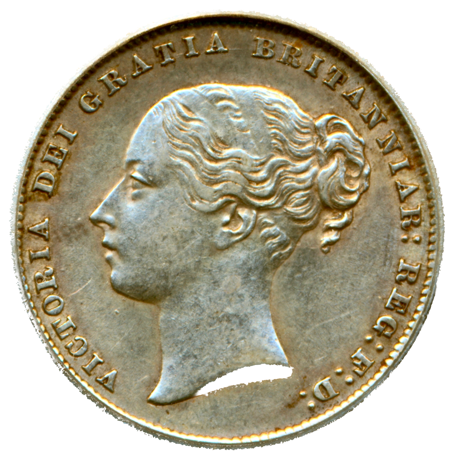 1860 Shilling Second young head S3904 ESC 3018 Rare AUNC ICG AU 50
