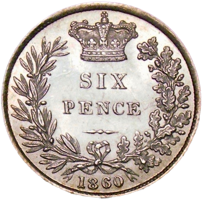 1860 Sixpence First young head S3908 ESC 3205 Rare UNC