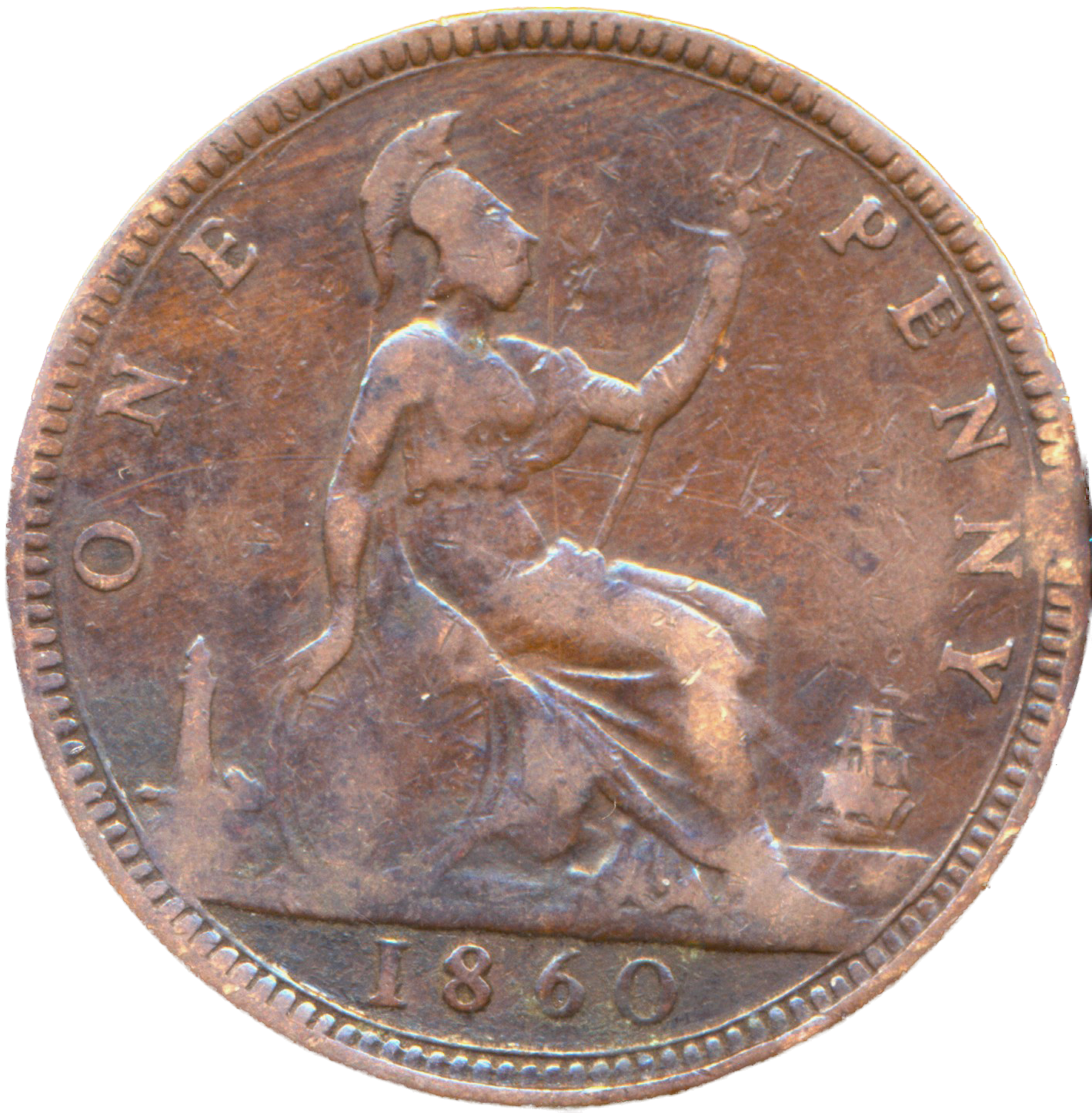 1860 Penny S3954 F 10 E over F in PENNY Extremely rare VG