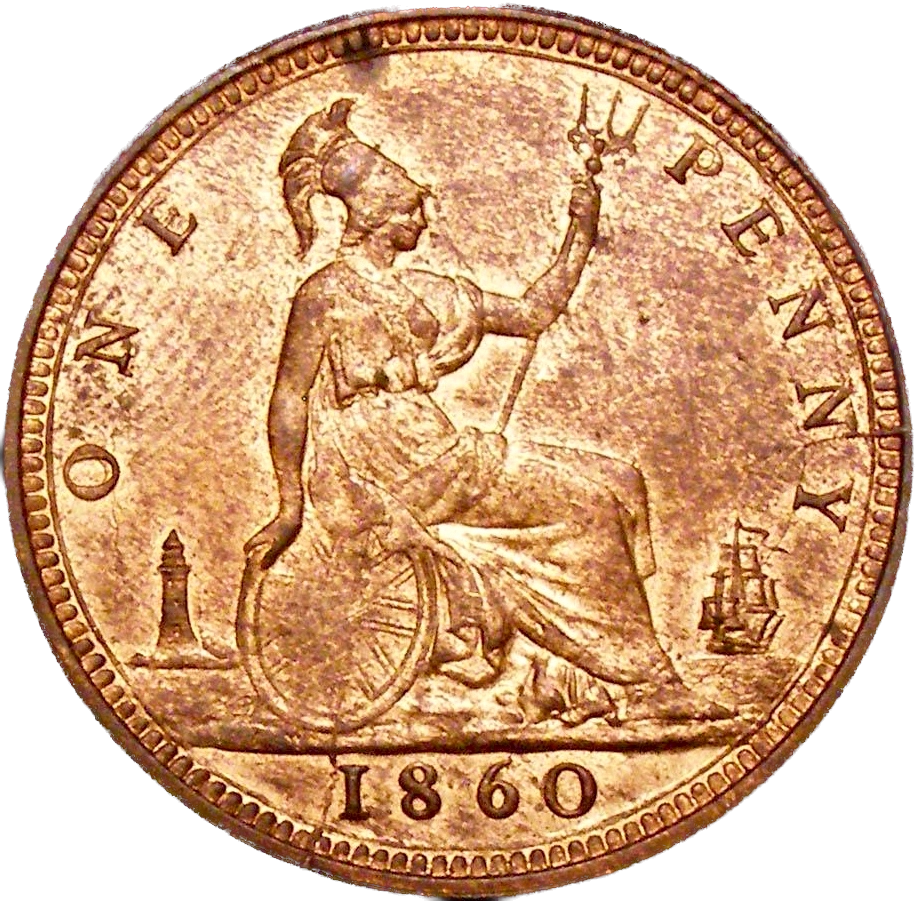 1860 Penny S3954 F10 N over sideways N Satin 11 UNC